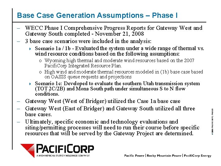 Base Case Generation Assumptions – Phase I – WECC Phase I Comprehensive Progress Reports