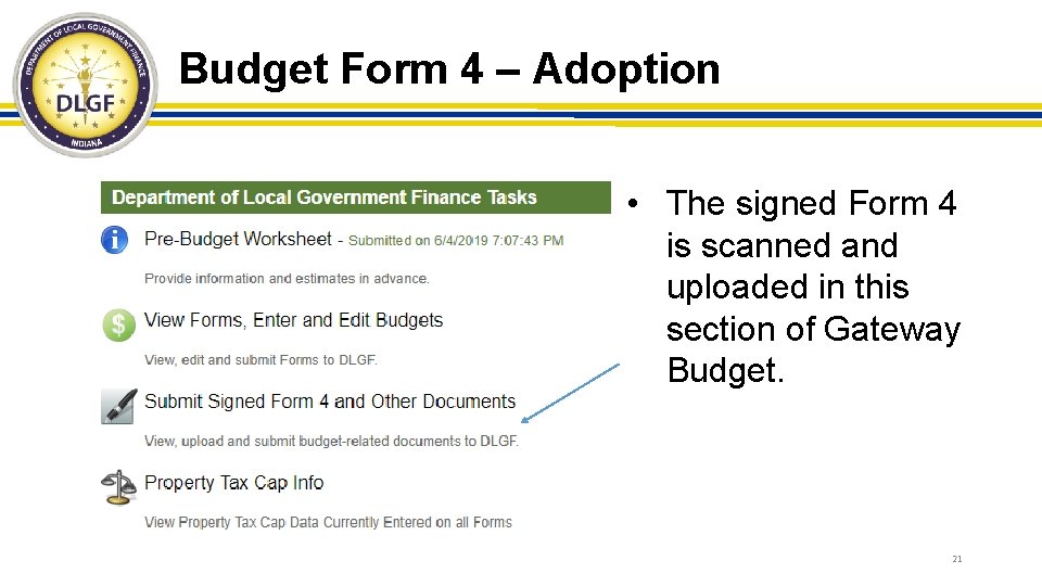 Budget Form 4 – Adoption • The signed Form 4 is scanned and uploaded