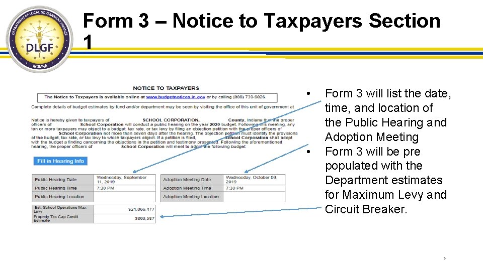 Form 3 – Notice to Taxpayers Section 1 • • Form 3 will list