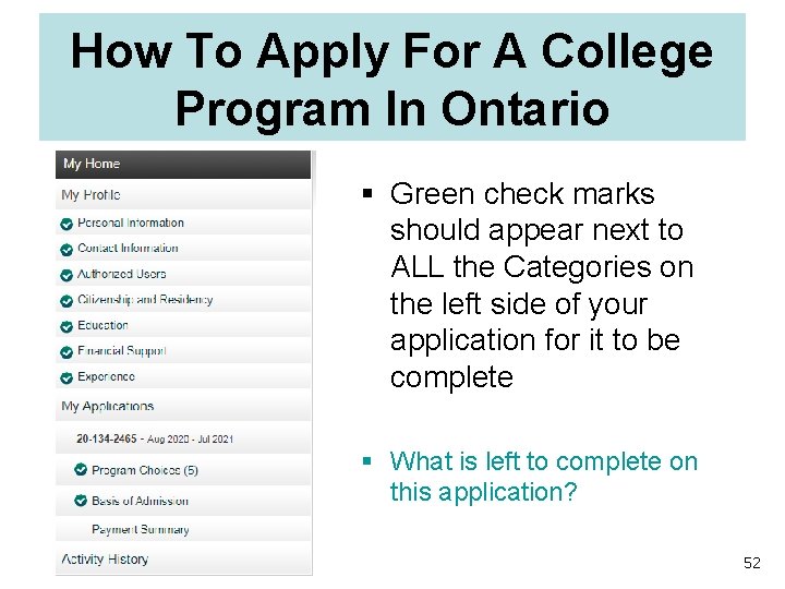 How To Apply For A College Program In Ontario § Green check marks should
