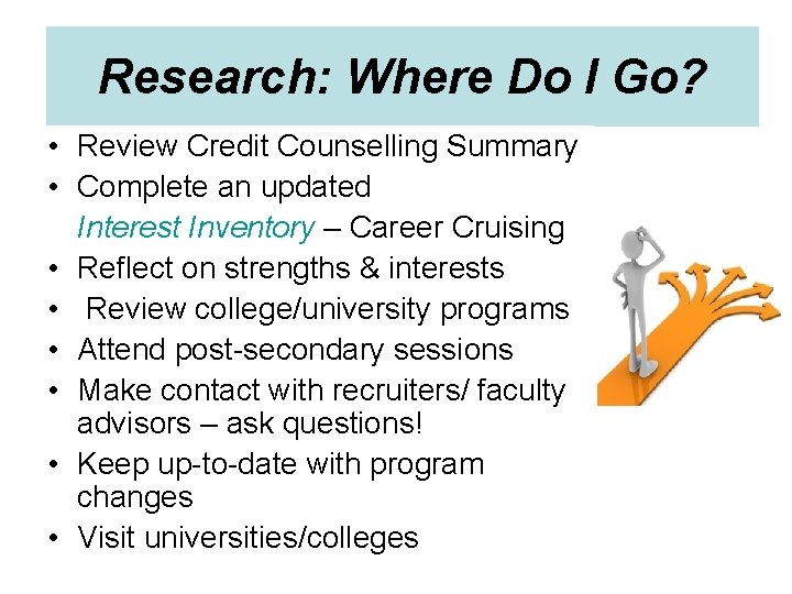 Research: Where Do I Go? • Review Credit Counselling Summary • Complete an updated