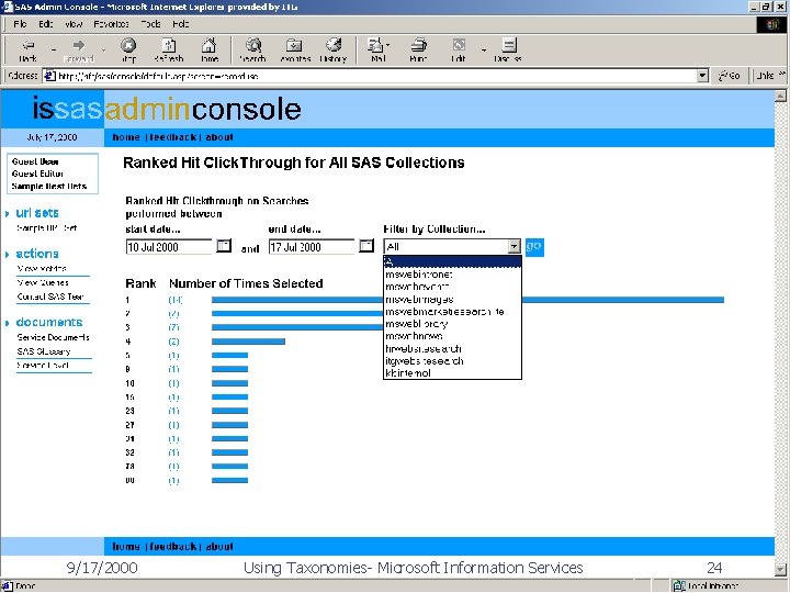 9/17/2000 Using Taxonomies- Microsoft Information Services 24 