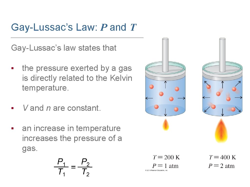 Gay-Lussac’s Law: P and T Gay-Lussac’s law states that ▪ the pressure exerted by