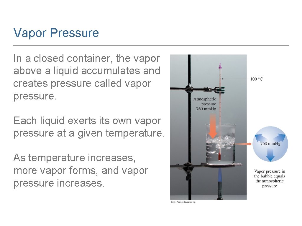 Vapor Pressure In a closed container, the vapor above a liquid accumulates and creates