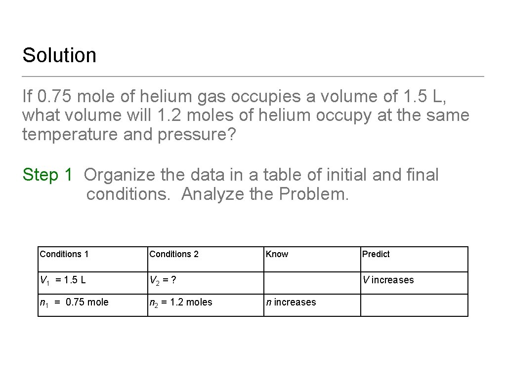 Solution If 0. 75 mole of helium gas occupies a volume of 1. 5