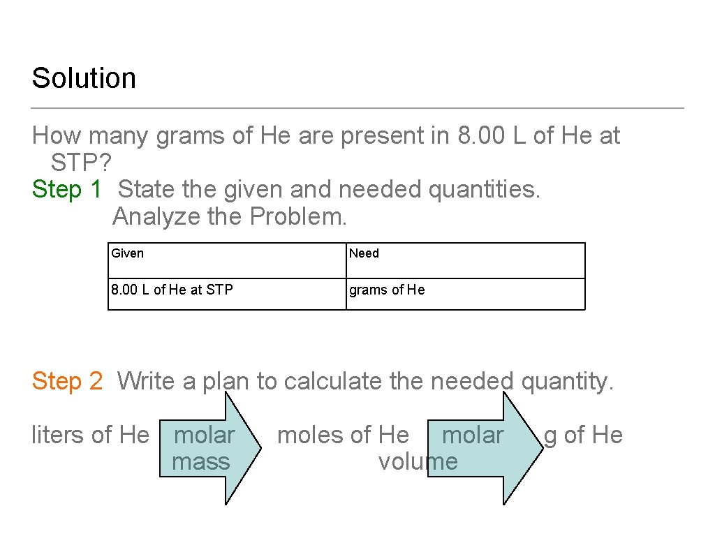 Solution How many grams of He are present in 8. 00 L of He