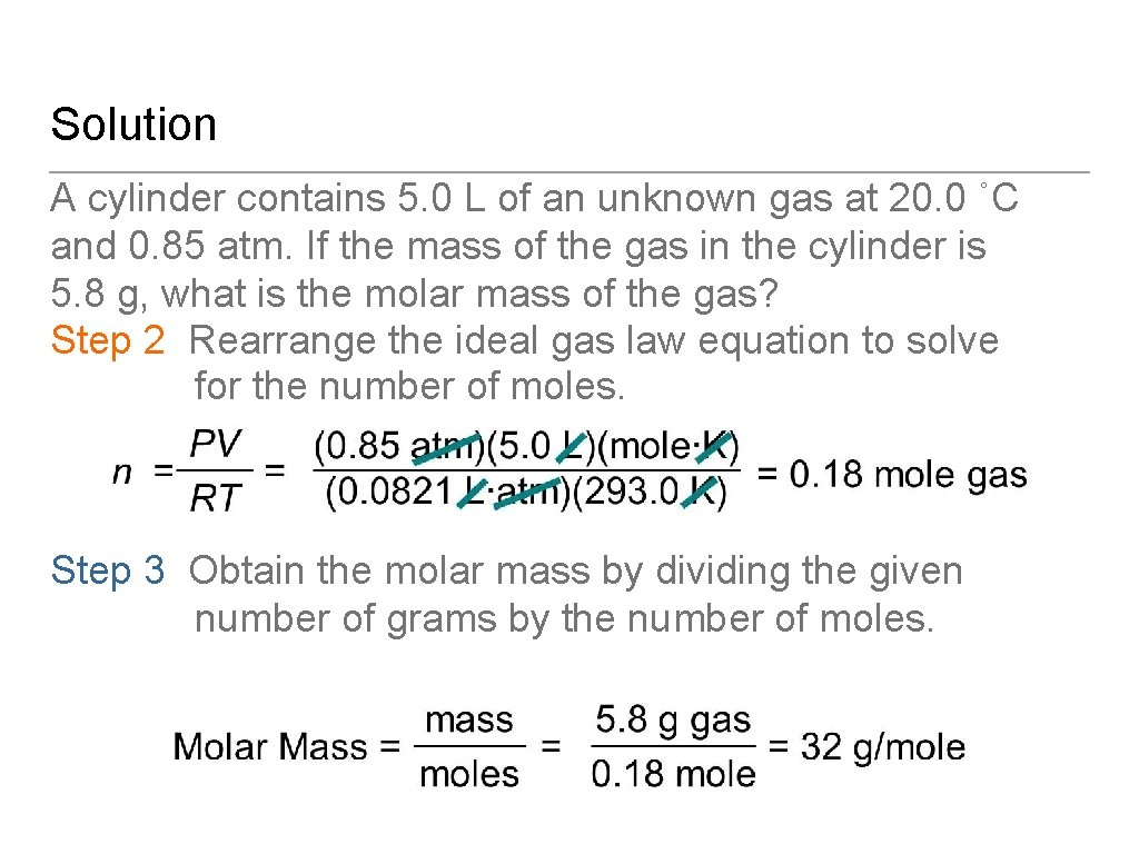 Solution A cylinder contains 5. 0 L of an unknown gas at 20. 0