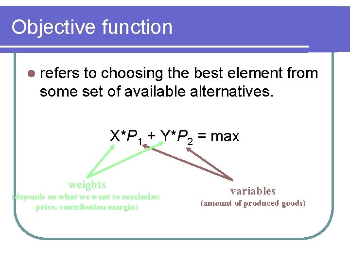 Objective function l refers to choosing the best element from some set of available