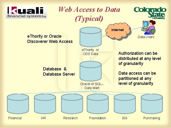 Web Access to Data (Typical) Internet e. Thority or Oracle Discoverer Web Access Data