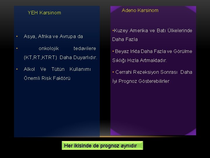 Adeno Karsinom YEH Karsinom • Kuzey Amerika ve Batı Ülkelerinde • Asya, Afrika ve