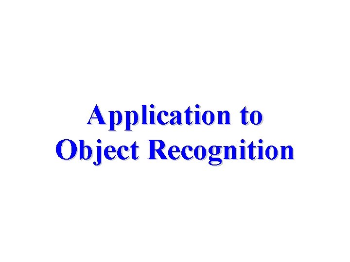 Application to Object Recognition 