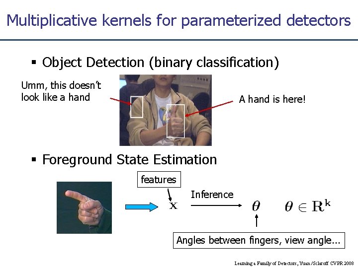 Multiplicative kernels for parameterized detectors Object Detection (binary classification) Umm, this doesn’t look like