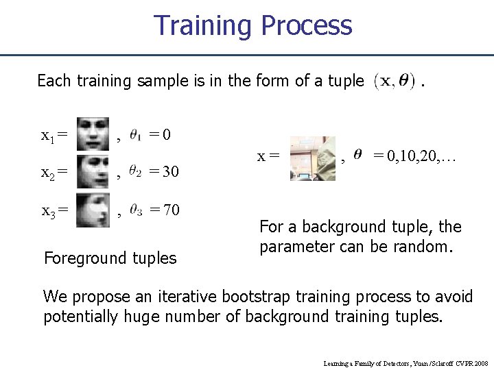 Training Process Each training sample is in the form of a tuple x 1