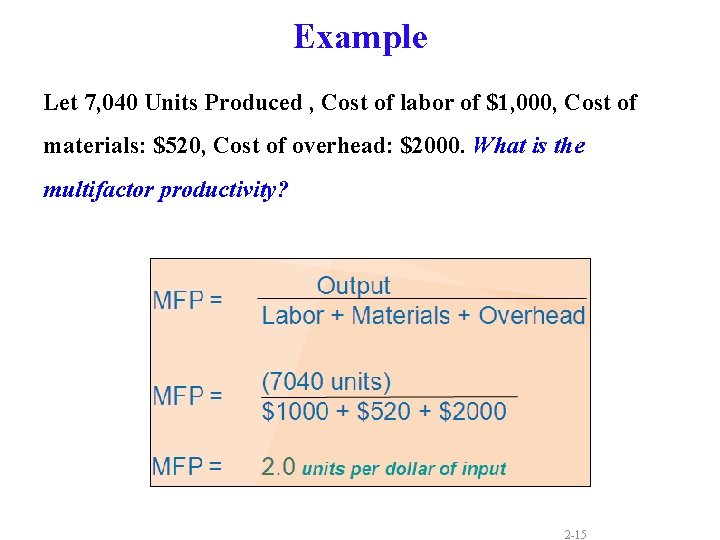 Example Let 7, 040 Units Produced , Cost of labor of $1, 000, Cost