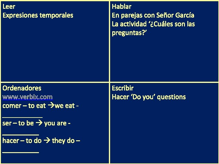 Leer Expresiones temporales Hablar En parejas con Señor García La actividad ‘¿Cuáles son las