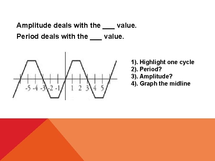 Amplitude deals with the ___ value. Period deals with the ___ value. 1). Highlight