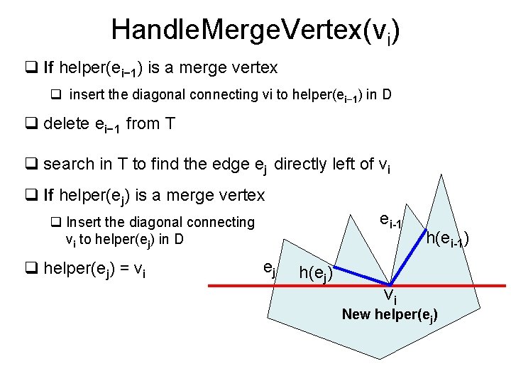 Handle. Merge. Vertex(vi) q If helper(ei− 1) is a merge vertex q insert the