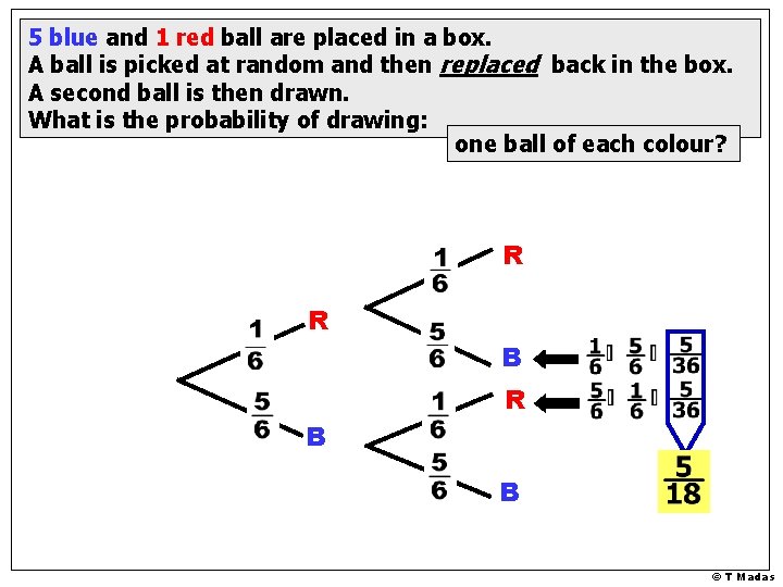 5 blue and 1 red ball are placed in a box. A ball is