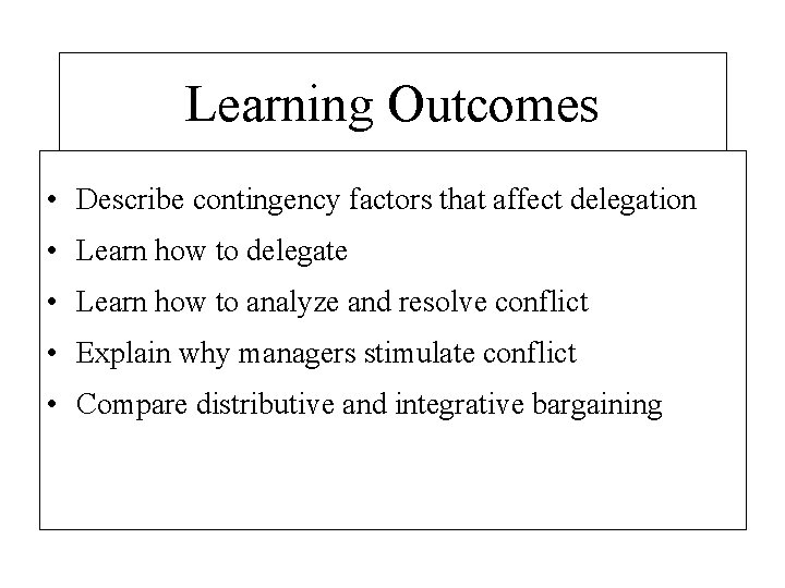 Learning Outcomes • Describe contingency factors that affect delegation • Learn how to delegate