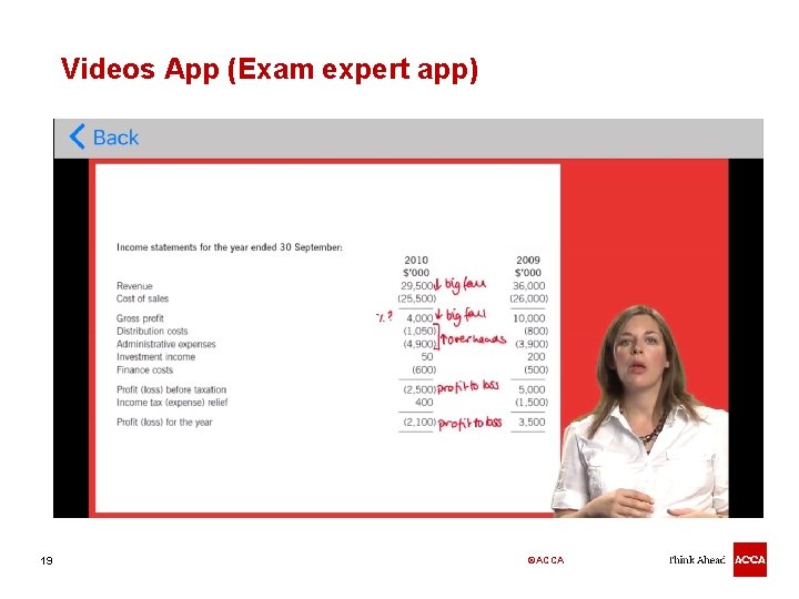 Videos App (Exam expert app) 19 ©ACCA 