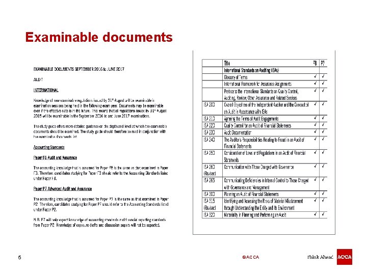 Examinable documents 5 ©ACCA 