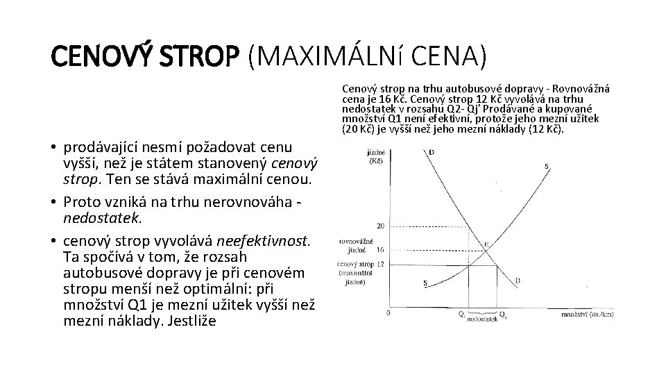 CENOVÝ STROP (MAXIMÁLNí CENA) Cenový strop na trhu autobusové dopravy - Rovnovážná cena je