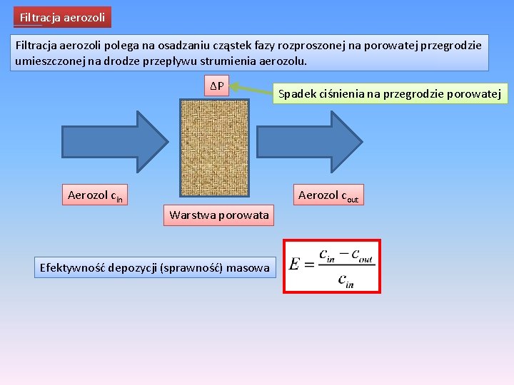 Filtracja aerozoli polega na osadzaniu cząstek fazy rozproszonej na porowatej przegrodzie umieszczonej na drodze
