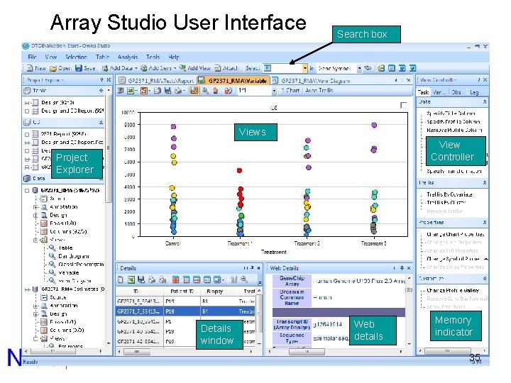 Array Studio User Interface Search box Views View Controller Project Explorer Details window Web