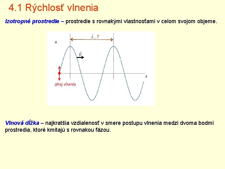 4. 1 Rýchlosť vlnenia Izotropné prostredie – prostredie s rovnakými vlastnosťami v celom svojom 4. 1 Rýchlosť vlnenia Izotropné prostredie – prostredie s rovnakými vlastnosťami v celom svojom