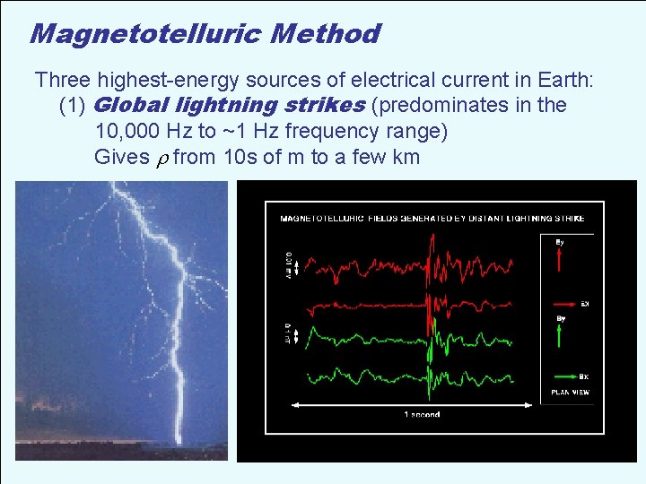 Magnetotelluric Method Three highest-energy sources of electrical current in Earth: (1) Global lightning strikes