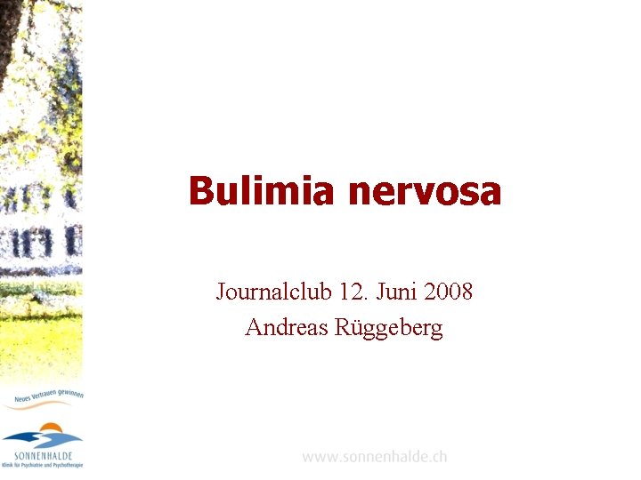 Bulimia nervosa Journalclub 12. Juni 2008 Andreas Rüggeberg 