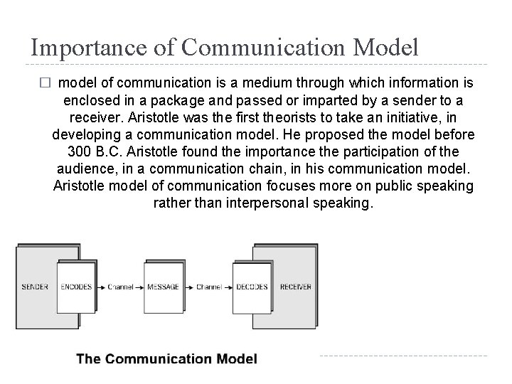 Importance of Communication Model � model of communication is a medium through which information