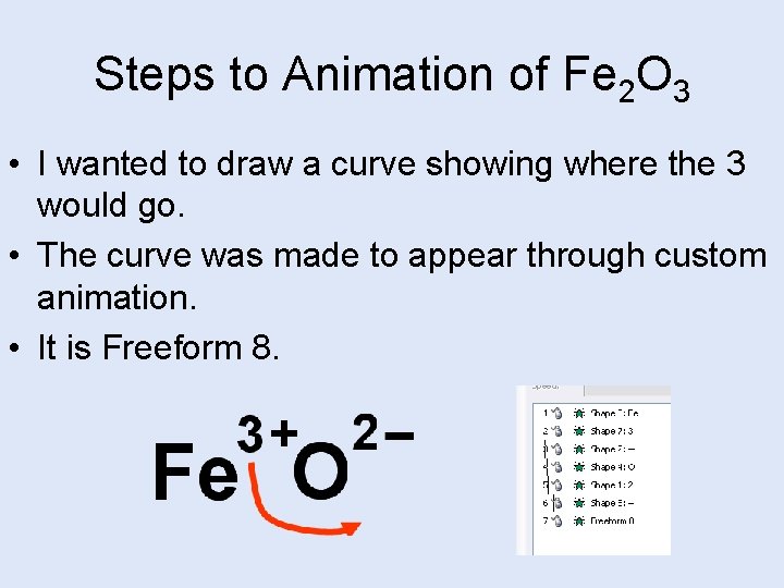 Steps to Animation of Fe 2 O 3 • I wanted to draw a
