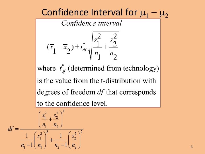 Confidence Interval for m 1 – m 2 6 