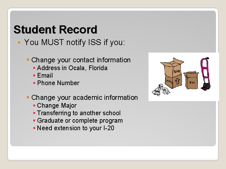 Student Record § You MUST notify ISS if you: § Change your contact information
