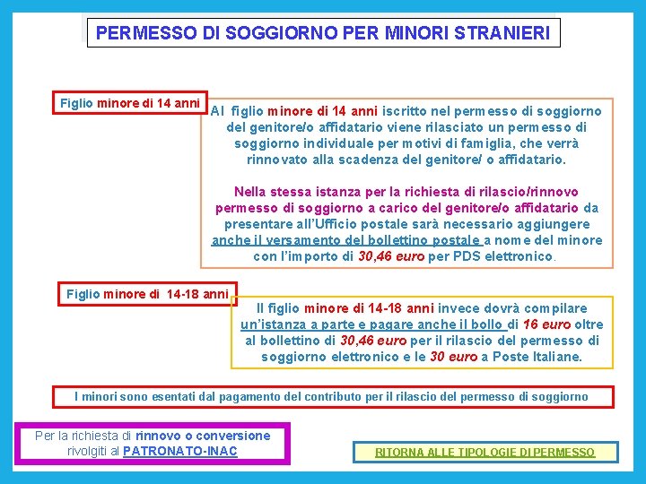 PERMESSO DI SOGGIORNO PER MINORI STRANIERI Figlio minore di 14 anni Al figlio minore