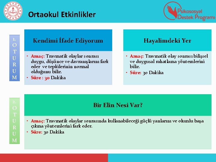 Ortaokul Etkinlikler 1. O T U R U M 2. O T U R