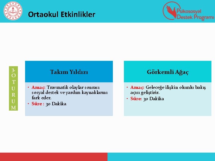 Ortaokul Etkinlikler 3. O T U R U M Takım Yıldızı Görkemli Ağaç •