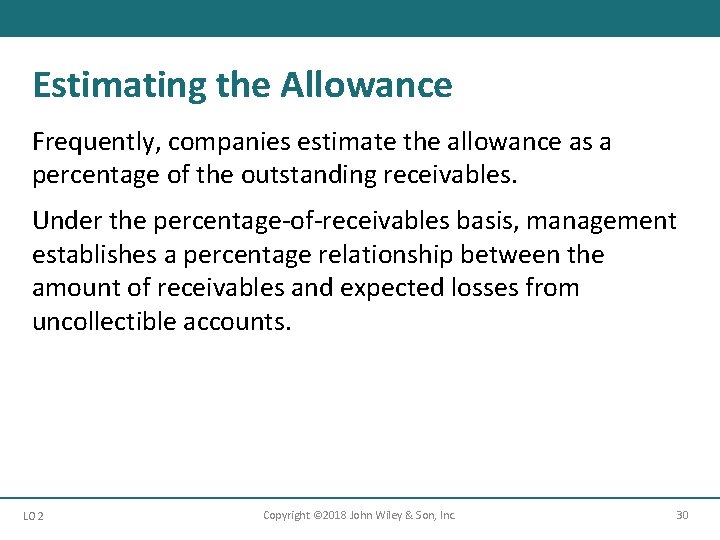 Estimating the Allowance Frequently, companies estimate the allowance as a percentage of the outstanding