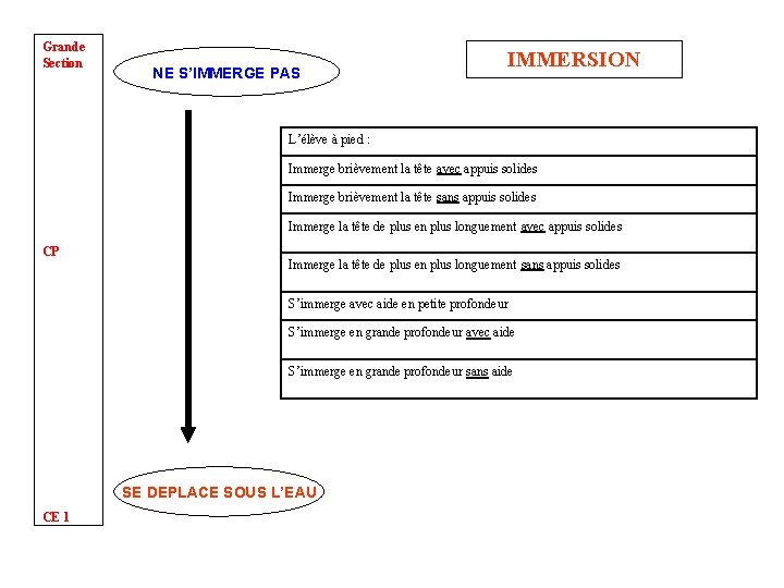 Grande Section NE S’IMMERGE PAS IMMERSION L’élève à pied : Immerge brièvement la tête