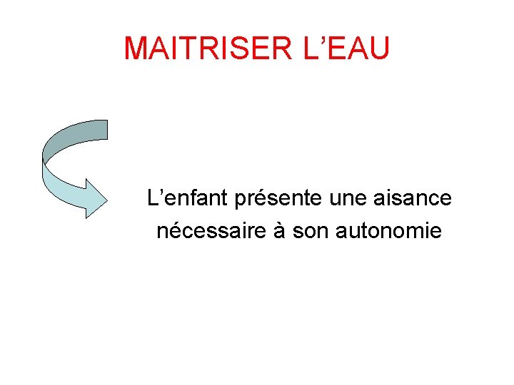 MAITRISER L’EAU L’enfant présente une aisance nécessaire à son autonomie 