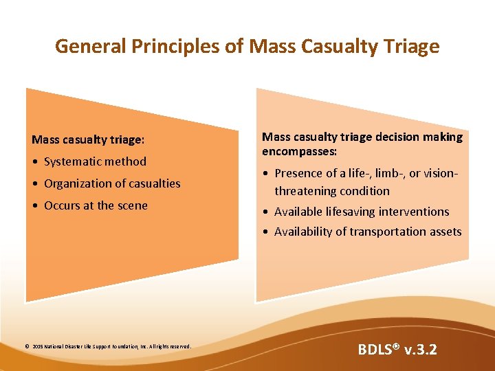 General Principles of Mass Casualty Triage Mass casualty triage: • Systematic method • Organization