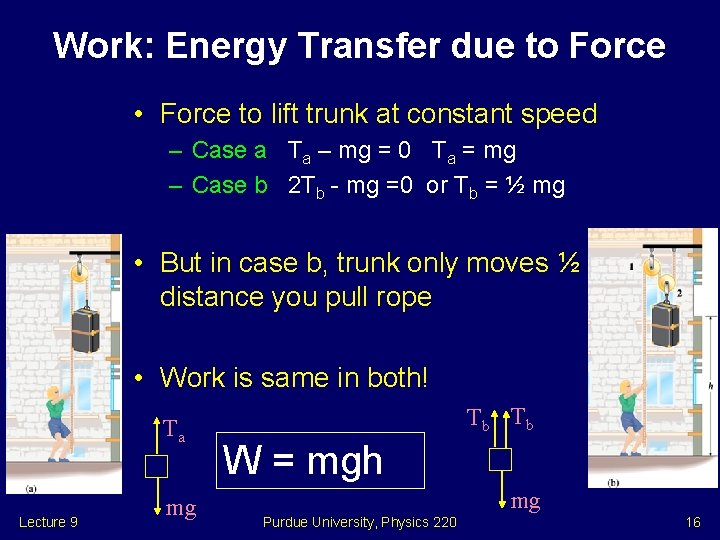 Work: Energy Transfer due to Force • Force to lift trunk at constant speed