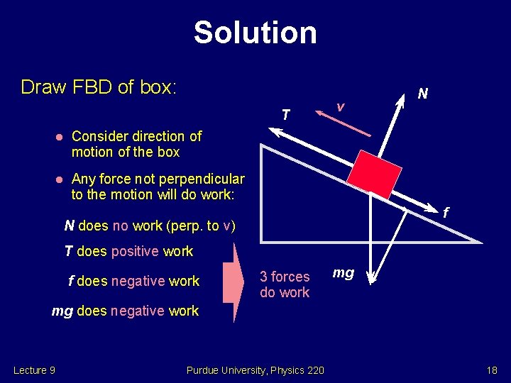 Solution Draw FBD of box: T l Consider direction of motion of the box