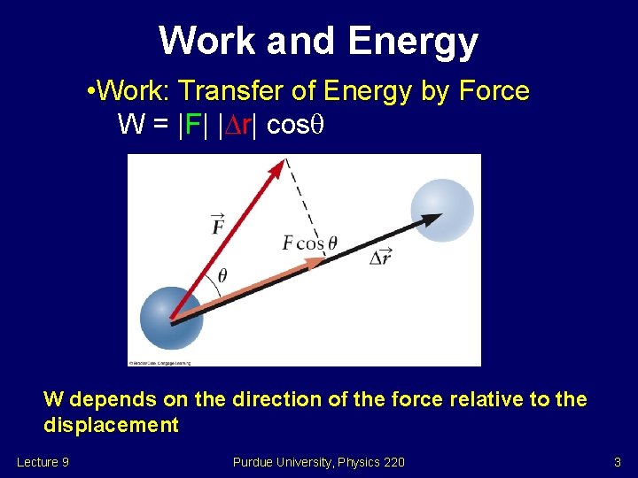 Work and Energy • Work: Transfer of Energy by Force W = |F| |