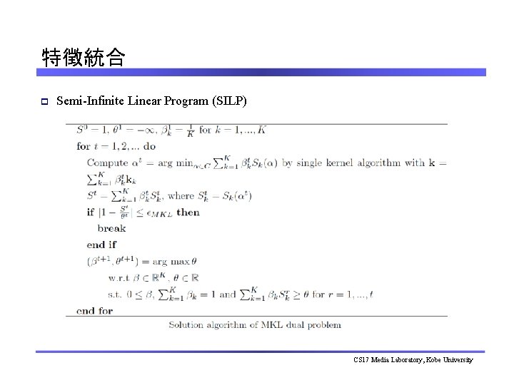 特徴統合 p Semi-Infinite Linear Program (SILP) CS 17 Media Laboratory, Kobe University 