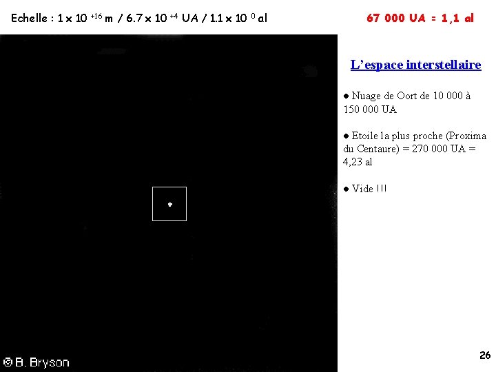 Echelle : 1 x 10 +16 m / 6. 7 x 10 +4 UA