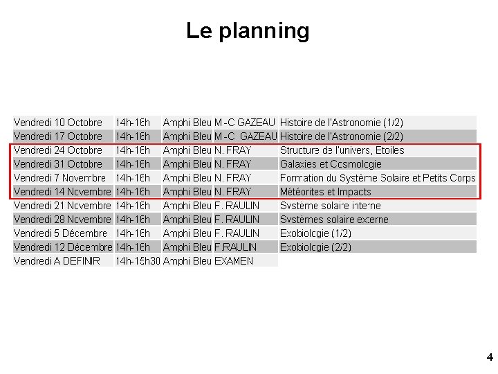 Le planning 4 