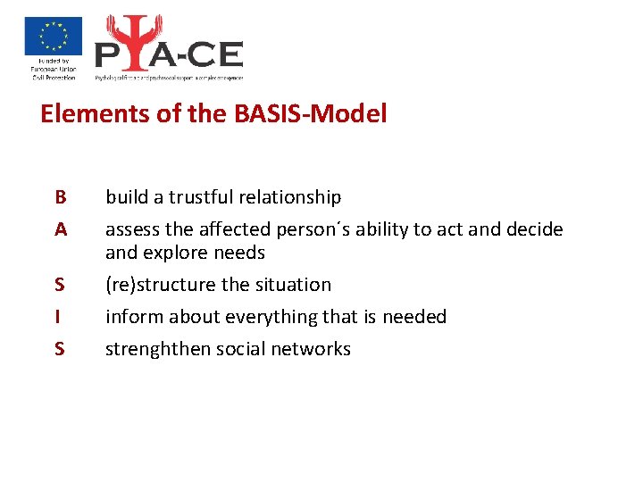 Elements of the BASIS-Model B A S I S build a trustful relationship assess