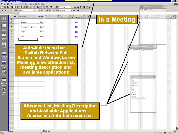 In a Meeting Auto-hide menu bar – Switch Between Full Screen and Window, Leave